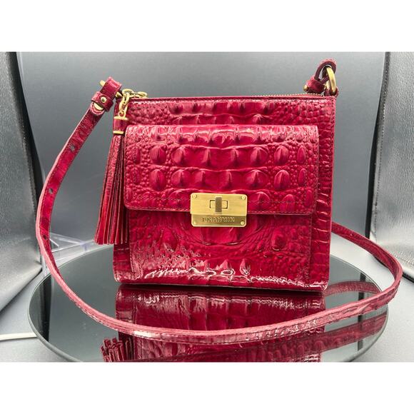 Brahmin Leather Melbourne Mimosa  Crossbody Bag croc-embossed - Picture 1 of 16